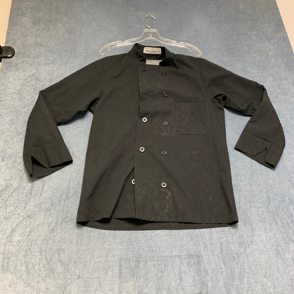 Pinnacle Chef Coat Mens Small Black Double Breasted Button Front Kitchen Uniform